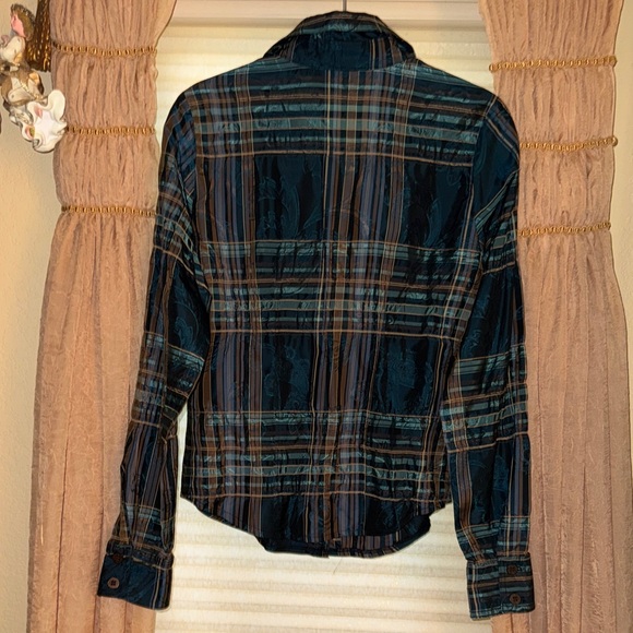 Elegant Teal Plaid Blouse - Picture 7 of 7